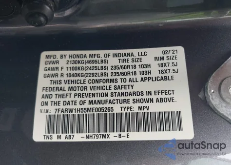 2021 Honda Cr-V 2Wd Ex from USA, damaged, VIN 7FARW1H55ME005265